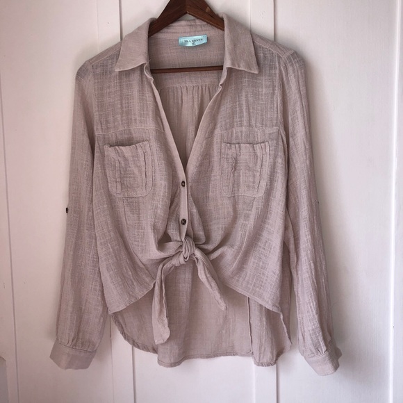Tea Mints Tan Button Down with Tie - Picture 1 of 4